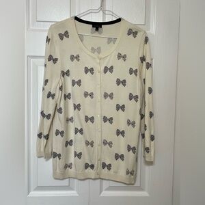 Talbots Cream Cardigan with Black Bow Design
